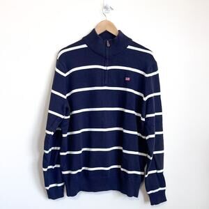 Ralph Lauren Polo Mens Striped Quarter Zip Sweater Size L Blue 1/4 Zip Nautical